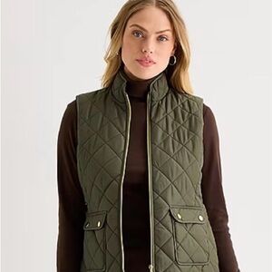 St. John's Bay Quilted Olive Green Vest with Gold Zipper